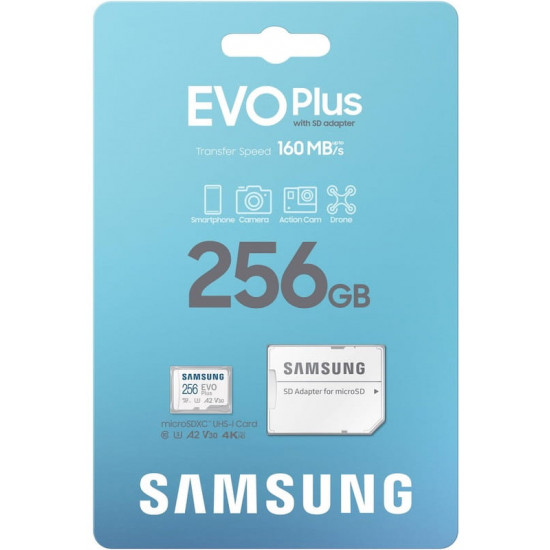 Карта пам`яті MicroSDXC  256GB UHS-I U3 V30 A2 Samsung Evo Plus + SD-адаптер (MB-MC256SA/EU)