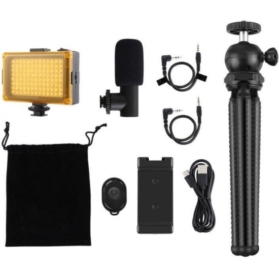 Комплект блогера Puluz PKT3094B 4в1 (світло, кріплення, тримач для телефона, мікрофон)