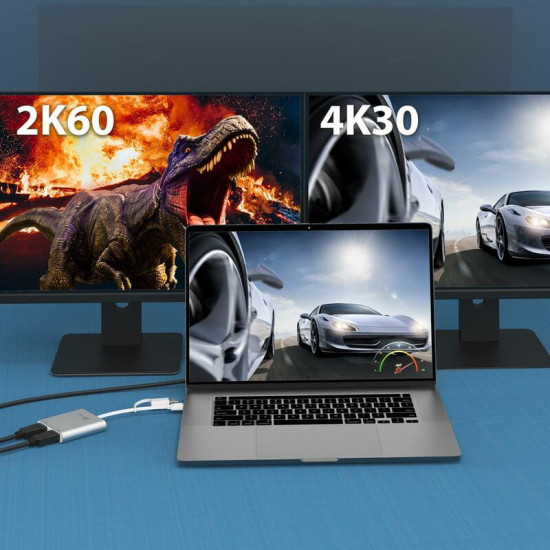 Адаптер J5create USB-C/A - 2 HDMI (M/F), Silver (JCA365-N)