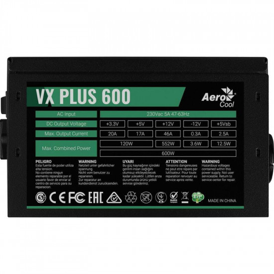 Блок живлення AeroCool VX Plus Stealth 600 (ACPN-VS60NEY.12) 600W
