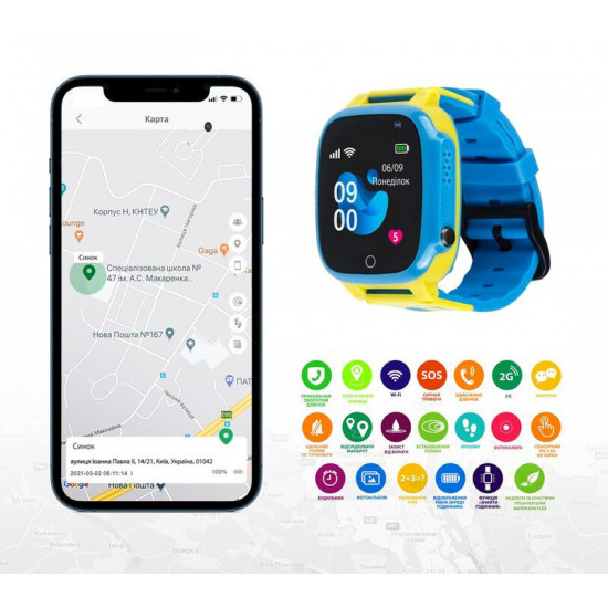 Дитячий смарт-годинник AmiGo GO008 Glory GPS WiFi Blue Yellow
