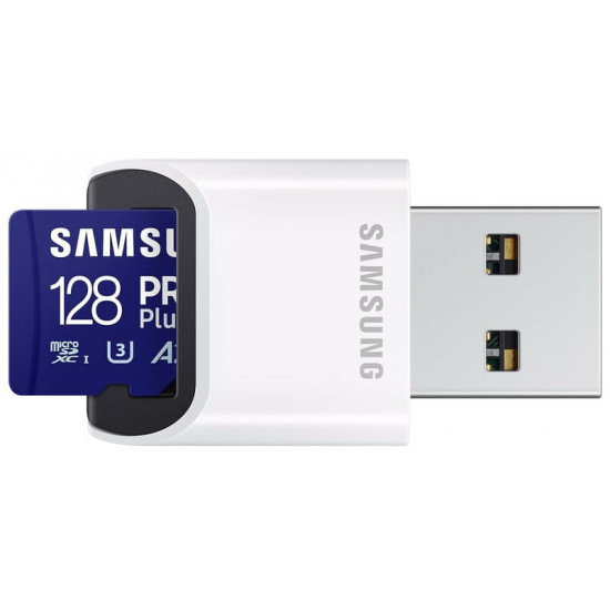 Карта пам`яті MicroSDXC 128GB UHS-I/U3 Samsung Pro Plus R180/W130MB/s + OTG Card reader (MB-MD128SB/WW)