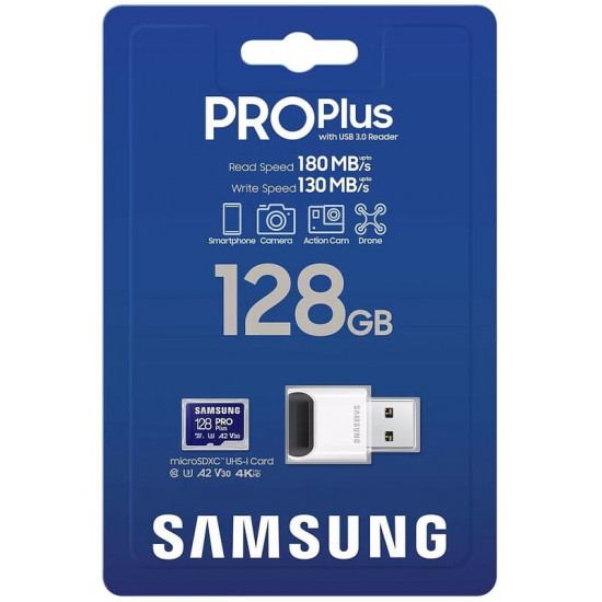 Карта пам`яті MicroSDXC 128GB UHS-I/U3 Samsung Pro Plus R180/W130MB/s + OTG Card reader (MB-MD128SB/WW)