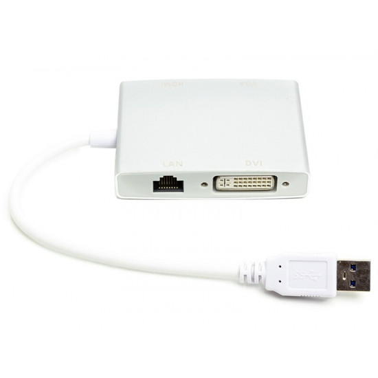Адаптер PowerPlant (CA912087) USB3.0-DVI/HDMI/Gigabit Ethernet White