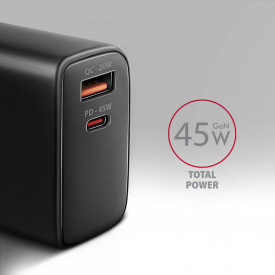 Зарядний пристрій Axagon 45W Black (ACU-PQ45)