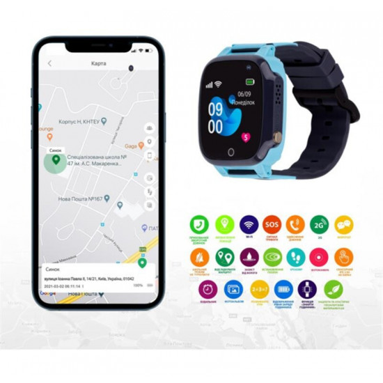 Дитячий смарт-годинник AmiGo GO008 Milky GPS WiFi Blue