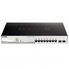 Комутатор D-Link DGS-1210-10MP 8x1GE PoE, 2x1GE SFP, PoE 30Вт/порт, бюджет 130Вт