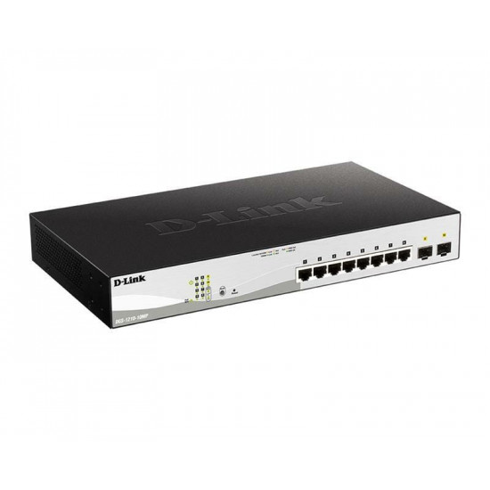 Комутатор D-Link DGS-1210-10MP 8x1GE PoE, 2x1GE SFP, PoE 30Вт/порт, бюджет 130Вт