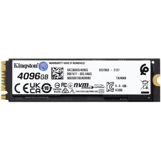 Накопичувач SSD 4TB Kingston KC3000 M.2 2280 PCIe 4.0 x4 NVMe 3D TLC (SKC3000D/4096G)