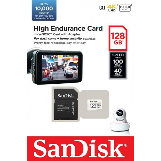 Карта пам`ятi MicroSDXC 128GB UHS-I/U3 Class 10 SanDisk High Endurance R100/W40MB/s + SD-adapter (SDSQQNR-128G-GN6IA)