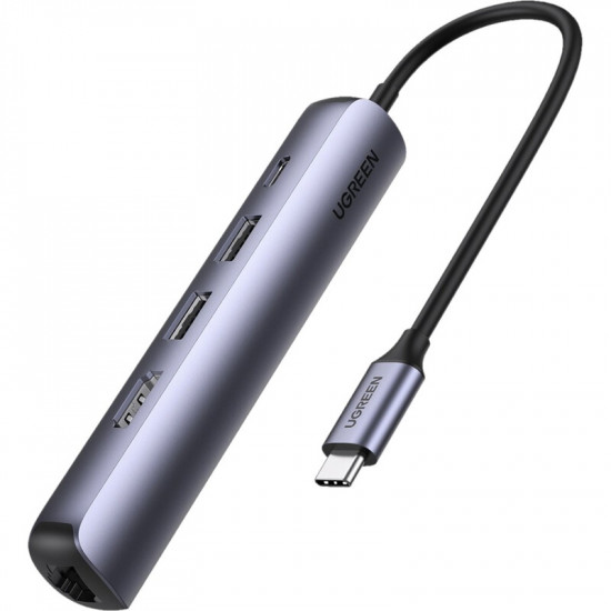 Концентратор USB Type-C Ugreen CM418 2xUSB 3.0 + HDMI + RJ45 1000M Ethernet, Gray (10919)