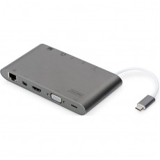 Док-станція Digitus USB-C USB3.0х3/USB-C/SD/MicroSD/HDMI/VGA/miniDisplayPort/RJ45/Audio (DA-70875)
