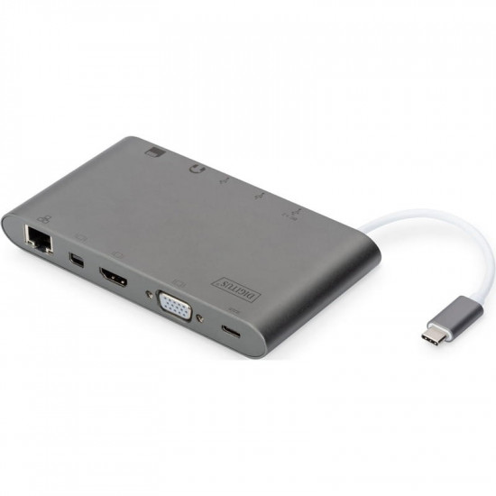 Док-станція Digitus USB-C USB3.0х3/USB-C/SD/MicroSD/HDMI/VGA/miniDisplayPort/RJ45/Audio (DA-70875)