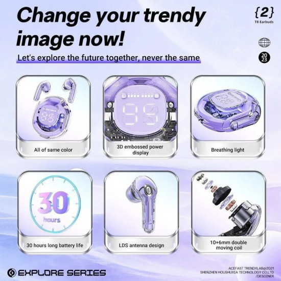 Bluetooth-гарнітура Acefast T8 Alfalfa Purple (6974316282266)