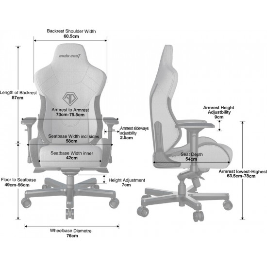 Крісло для геймерів Anda Seat T-Pro 2 Size XL Linen Grey/Black (AD12XLLA-01-GB-F)