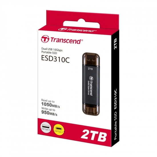 Накопичувач зовнішній SSD USB 3.2 Gen 2 Type-A/Type-C 2TB Transcend ESD310 Black (TS2TESD310C)