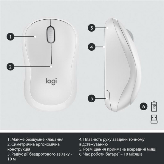 Комплект (клавiатура, миша) бездротовий Logitech MK295 Combo White (920-009824)