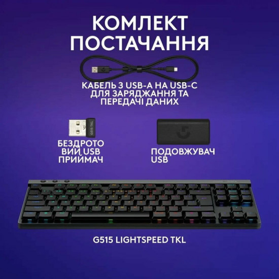Клавiатура бездротова Logitech G515 Rapid TKL Black (920-013861)