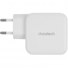 Мережевий зарядний пристрій Choetech USB Type-C, USB Type-A 65W PD 3.0 QC 3.0 White (PD8002)