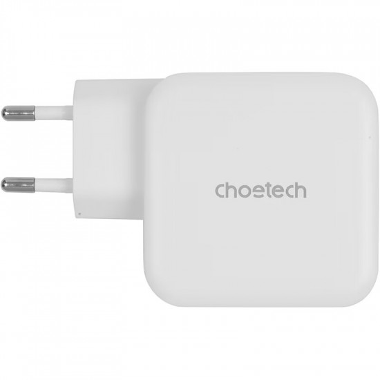 Мережевий зарядний пристрій Choetech USB Type-C, USB Type-A 65W PD 3.0 QC 3.0 White (PD8002)