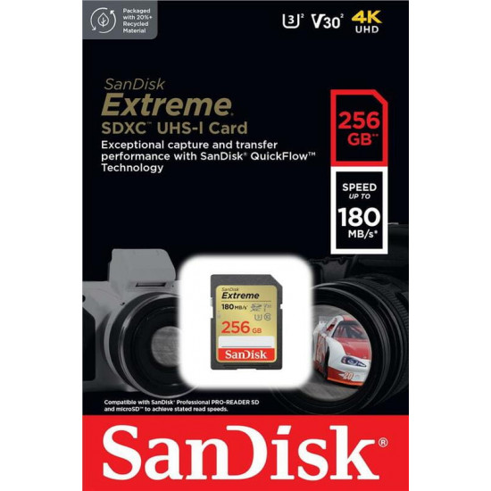 Карта пам`яті SDXC 256GB UHS-I/U3 Class 10 SanDisk Extreme V30 R180/W130MB/s 4K (SDSDXVV-256G-GNCIN)