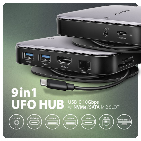 Концентратор USB Type-C Axagon Gray (HMC-UFO)