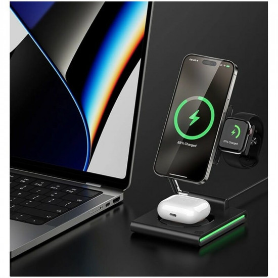 Бездротовий зарядний пристрій Maxco Wireless Charger 3-in-1 15W Black (MW07)
