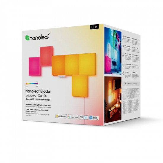 Розумні світлові панелі Nanoleaf Blocks Squares Smarter Kit з підтримкою HomeKit і Matter, 6 шт. (N8100K02-6BS)