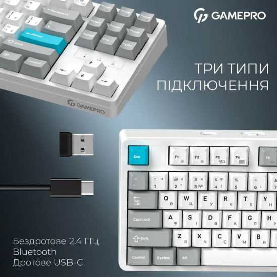 Клавіатура бездротова GamePro Asgard Ragnar Keychron Super Red Switch White (MK285WH)
