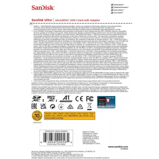 Карта пам`ятi MicroSDXC 256GB UHS-I Class 10 SanDisk Ultra A1 R150MB/s + SD-adapter (SDSQUAC-256G-GN6MA)