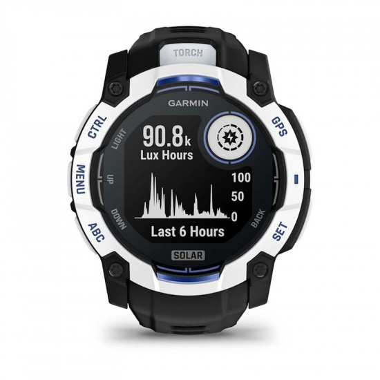 Смарт-годинник Garmin Instinct 3 50mm Solar Whitestone with Black/Bolt Blue Silicone (010-02935-43)