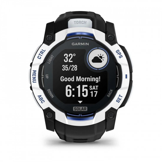 Смарт-годинник Garmin Instinct 3 50mm Solar Whitestone with Black/Bolt Blue Silicone (010-02935-43)
