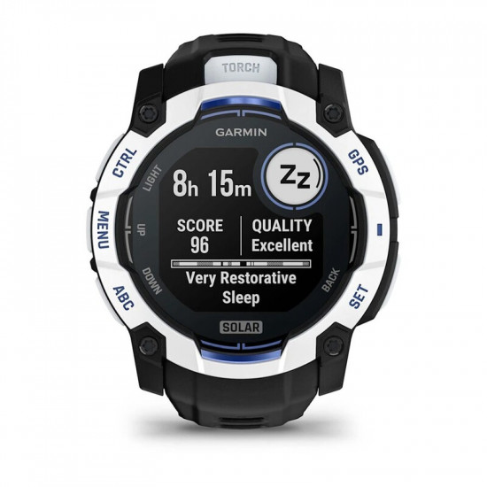 Смарт-годинник Garmin Instinct 3 50mm Solar Whitestone with Black/Bolt Blue Silicone (010-02935-43)