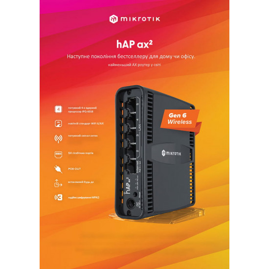 Бездротовий маршрутизатор Mikrotik hAP AX2 (C52iG-5HaxD2HaxD-TC)