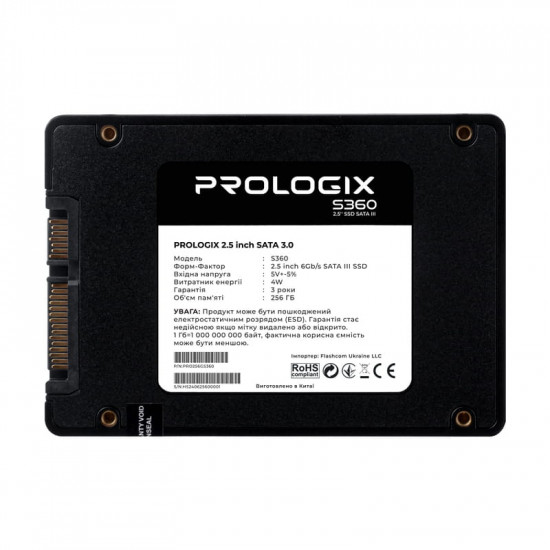 Накопичувач SSD  256GB Prologix S360 2.5" SATAIII 3D TLC (PRO256GS360)