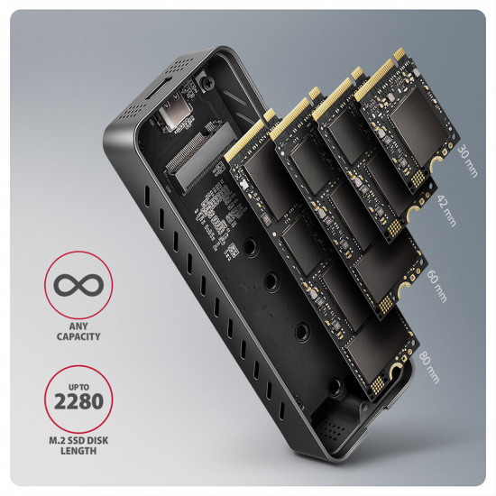 Зовнішня кишеня Axagon NVMe M.2 2242/2260/2280 USB Type-C 3.2 Black (EEM2-20G)