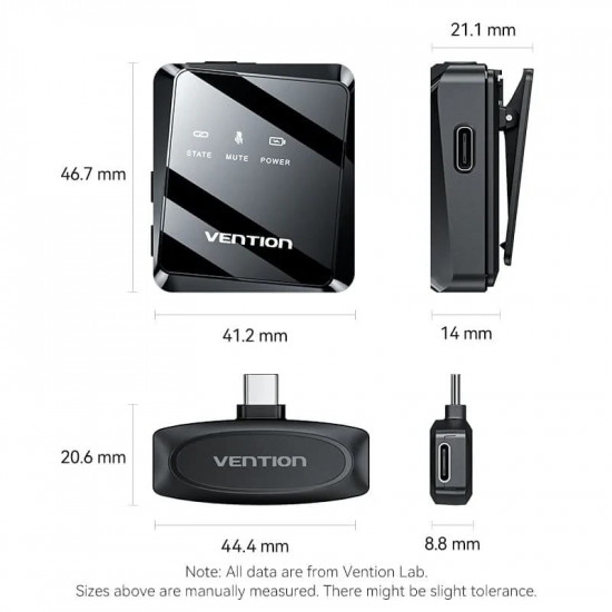 Мікрофон Vention USB Type-C 2-Pack Wireless Lavalier Black (NCBB0)